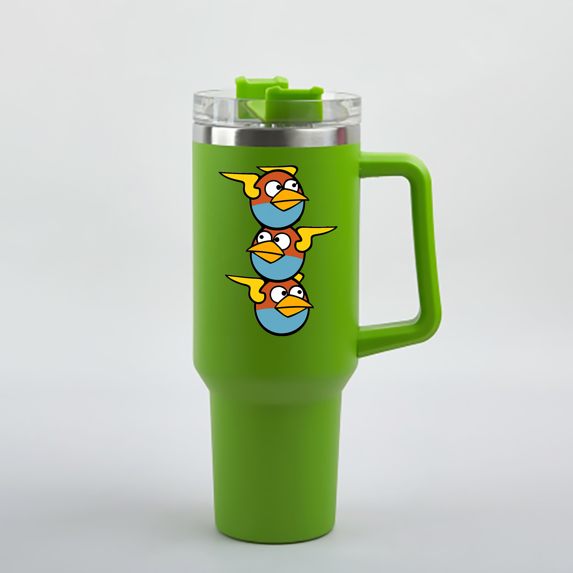 （画像用） Angry Birds アングリーバード 1200mL車用タンブラー - クリスタルステッカー（プラスチックストロー付き）